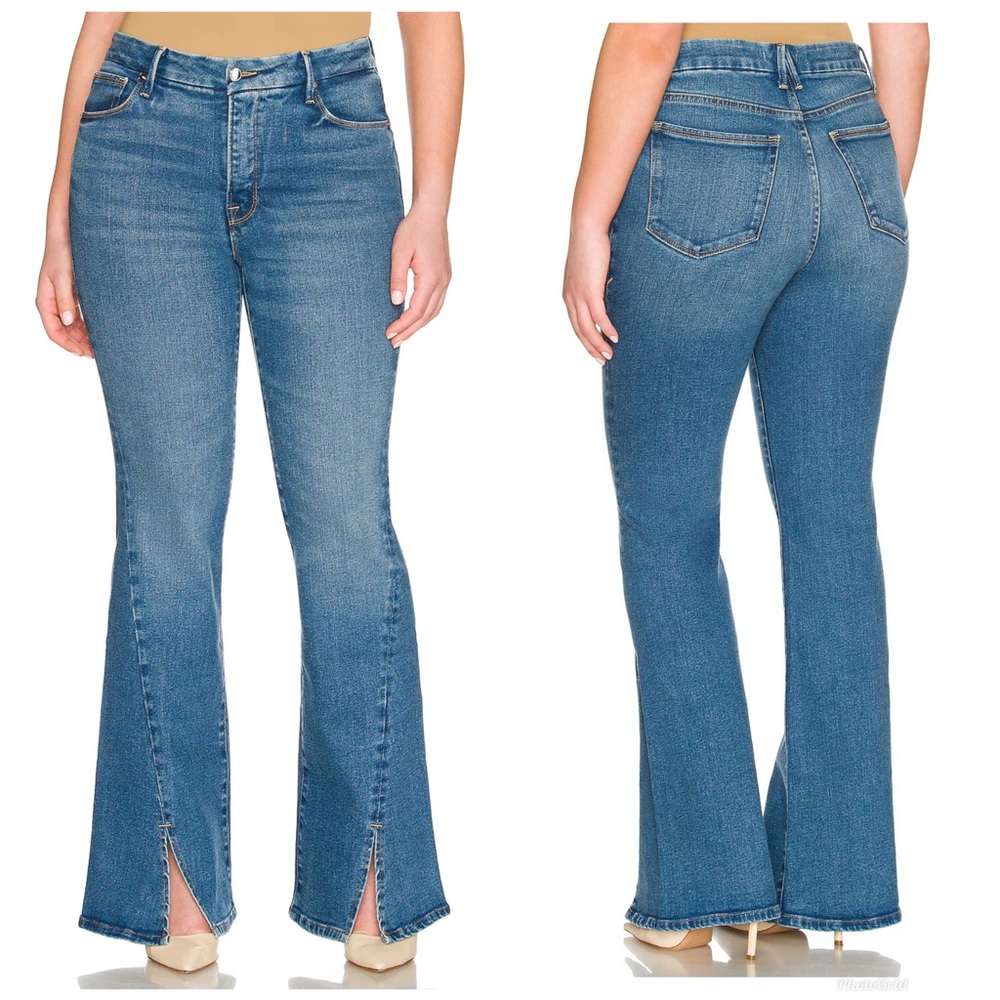 Good American Good Legs Flare Twisted Slit Jeans Blue NWT Size 18